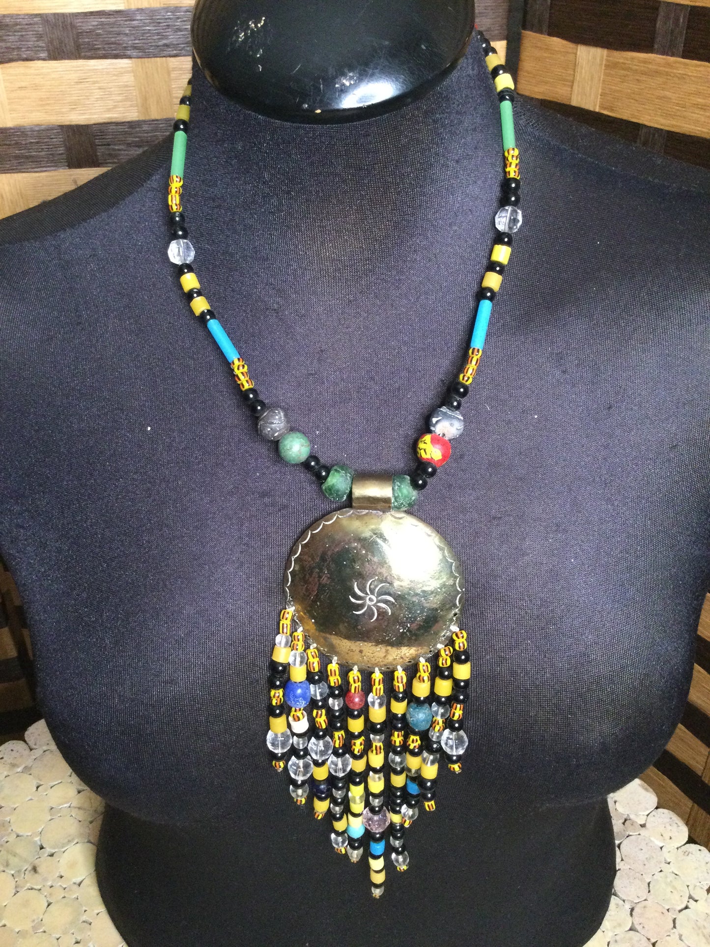Beaded brass Medallion necklace Handmade