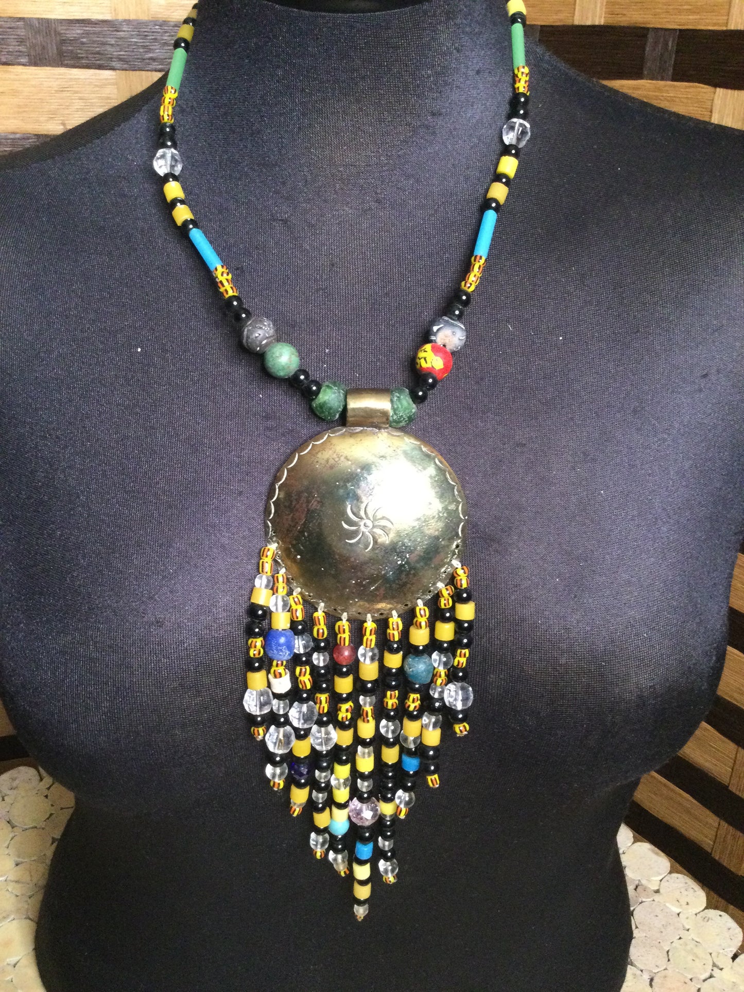 Beaded brass Medallion necklace Handmade