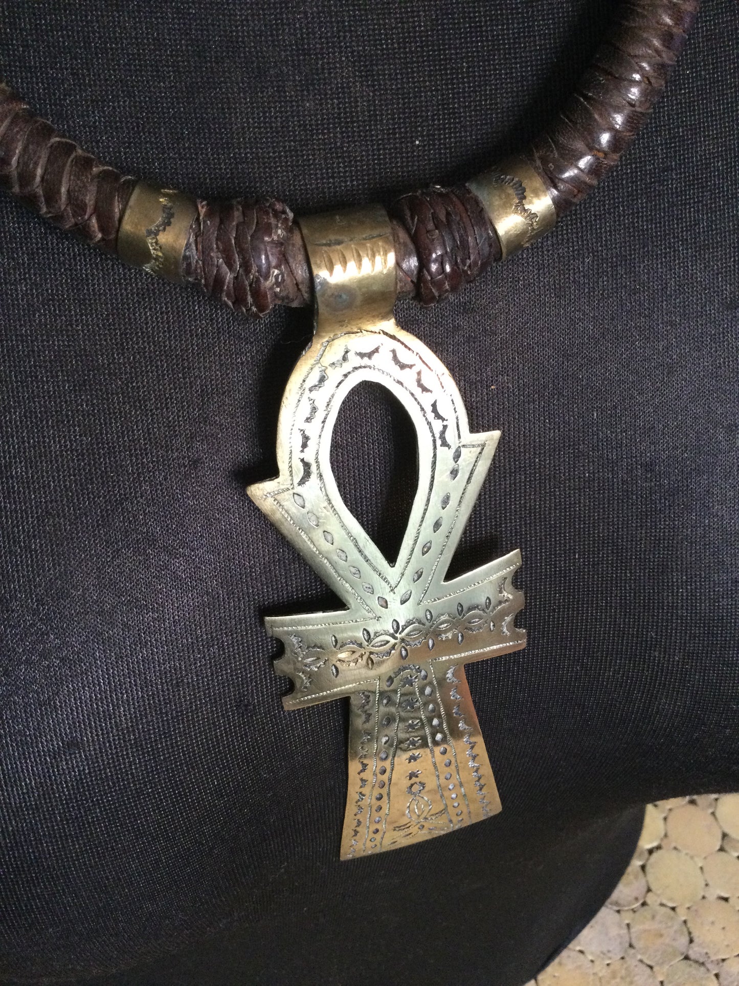 Braided leather Ankh necklace Handmade