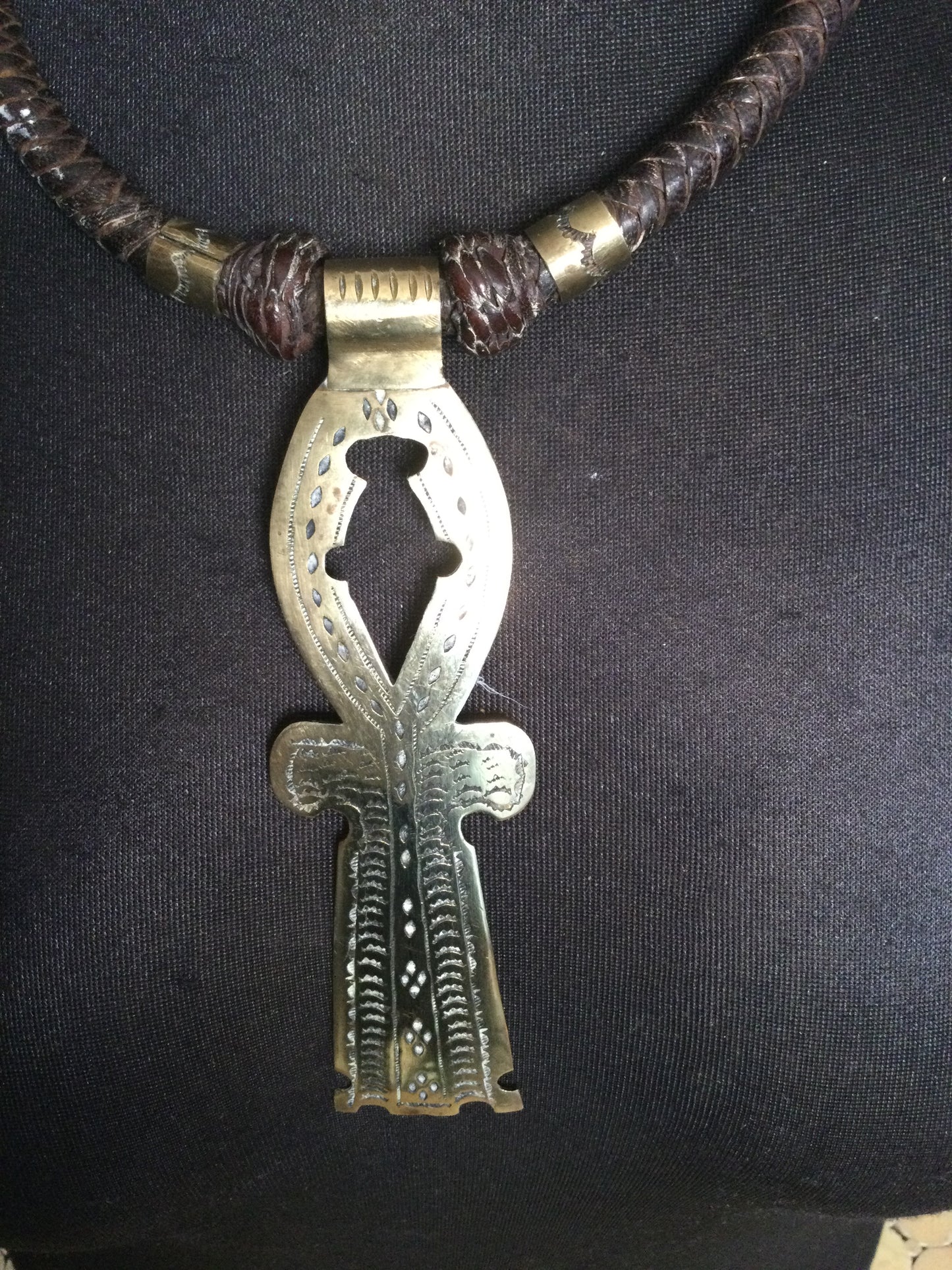 Braided leather Ankh necklace Handmade