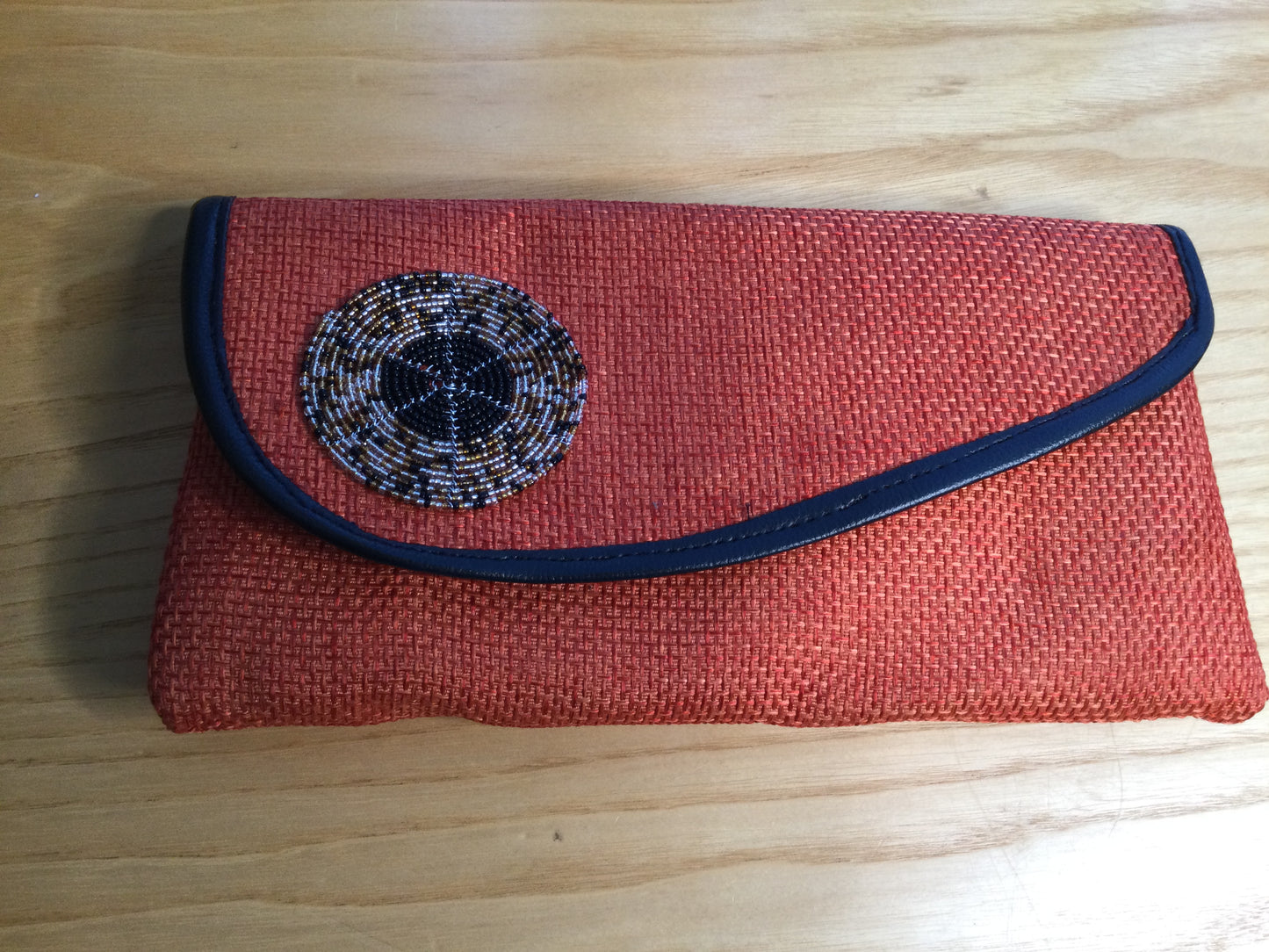 Authentic Africa Kenya Maasai fold over Beaded Jute Clutch Bag