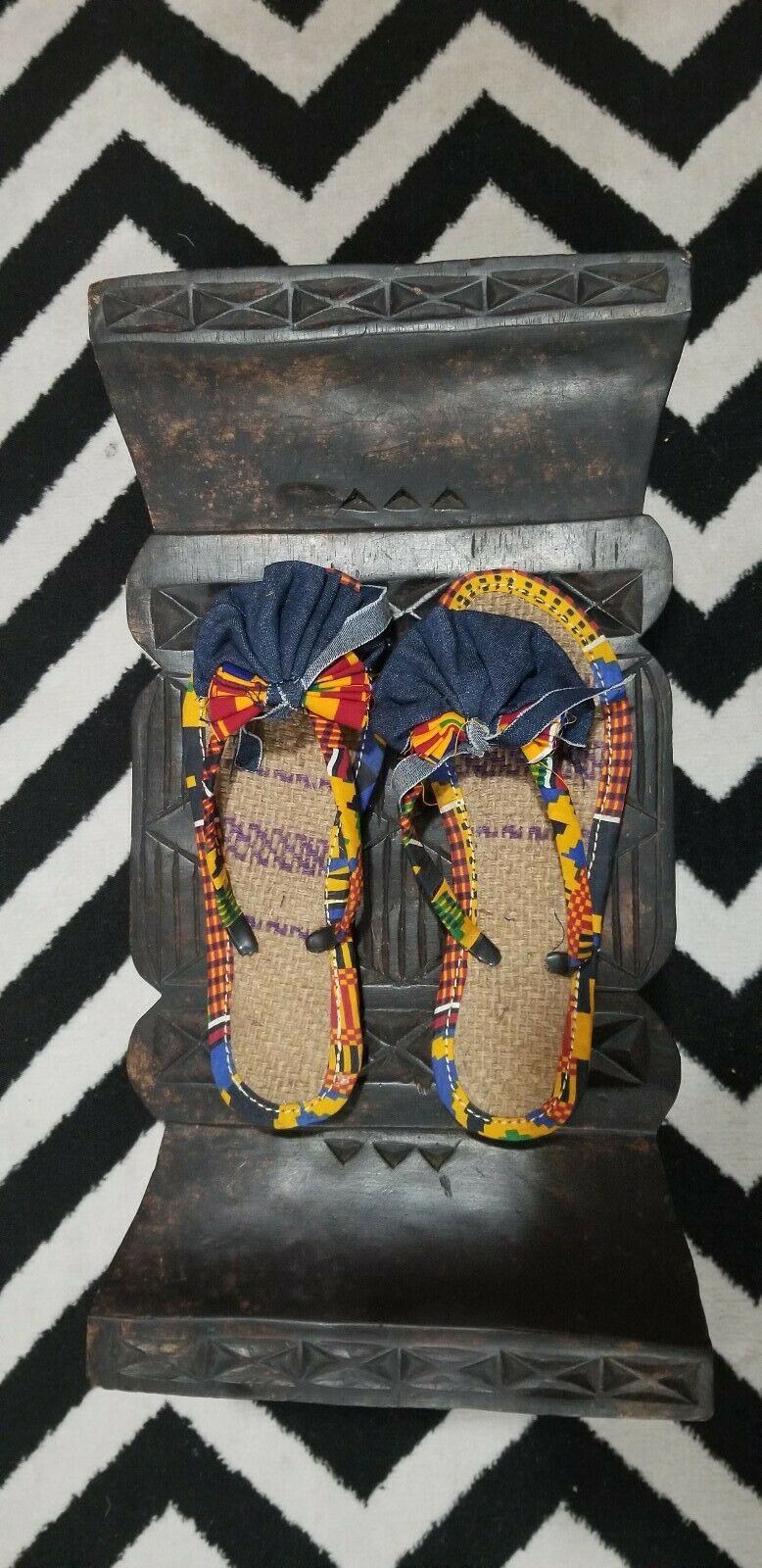 Handmade Kente Slippers with Denim Accents