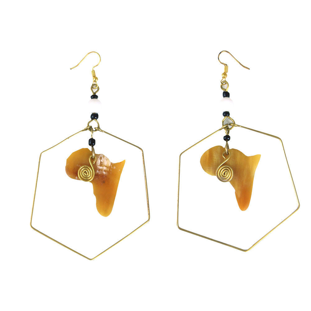 Hexagon Bone Africa Map Earrings