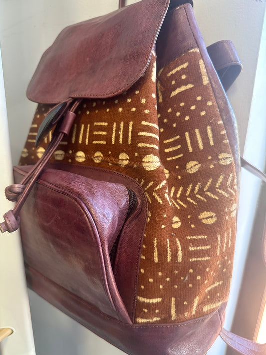Authentic leather and Mudcloth back pack