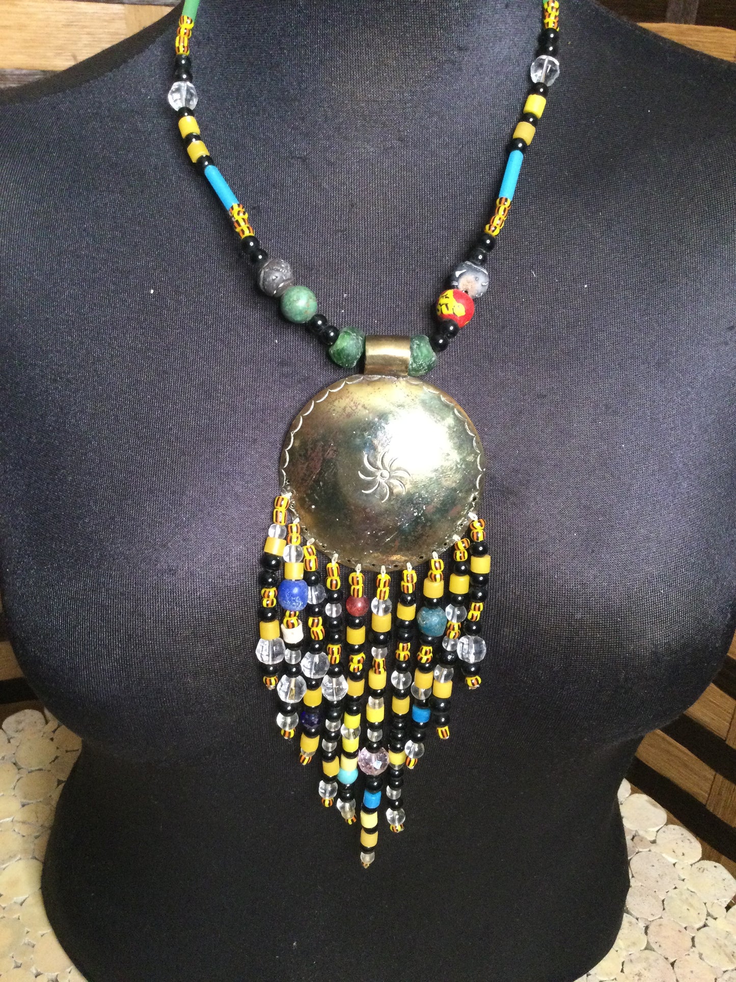 Beaded brass Medallion necklace Handmade