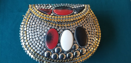 Pebbles..Red multi Metal(brass) purse