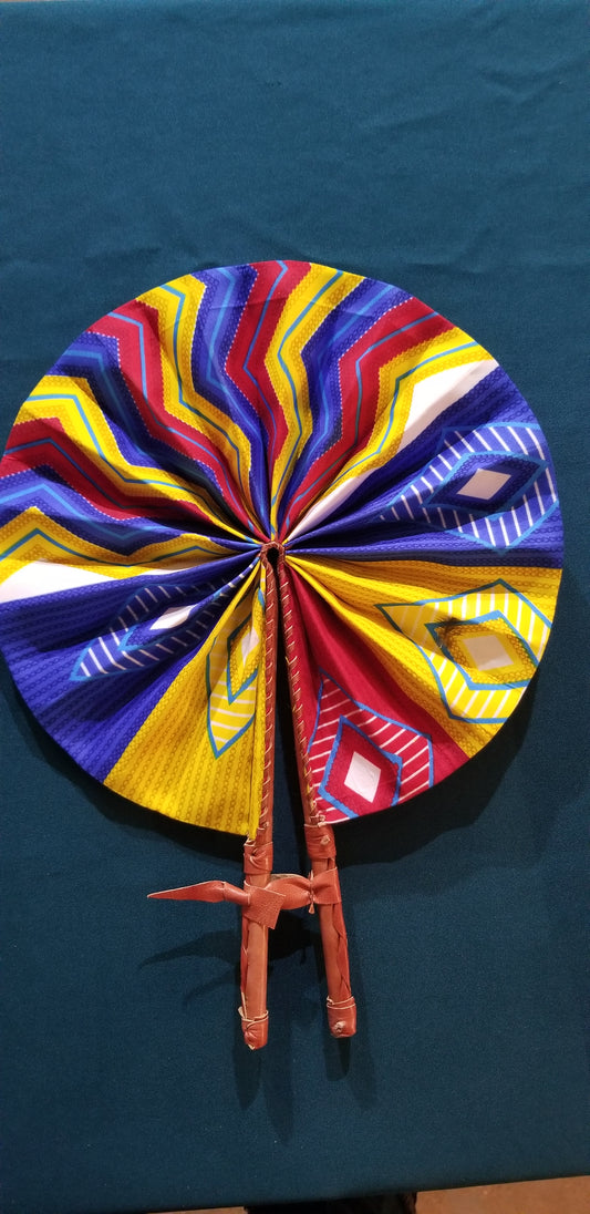 Hand held fan crafted with Delightfully bright African print