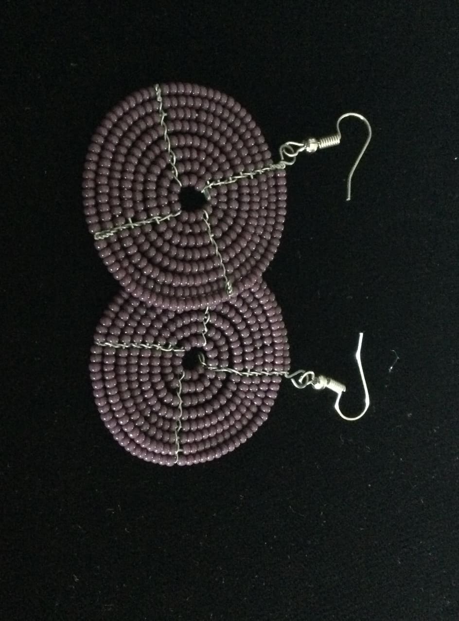 Lavender Beaded Round Zulu Earrings Handmade  Small read beads