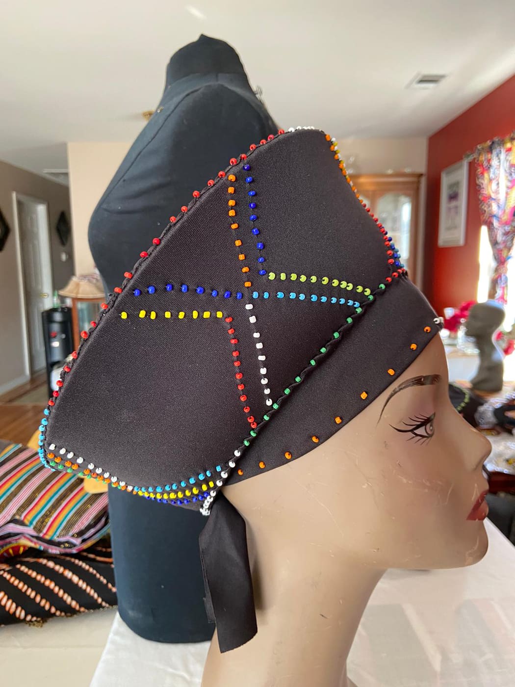 Zulu Bridal Hat Black Beaded Handmade