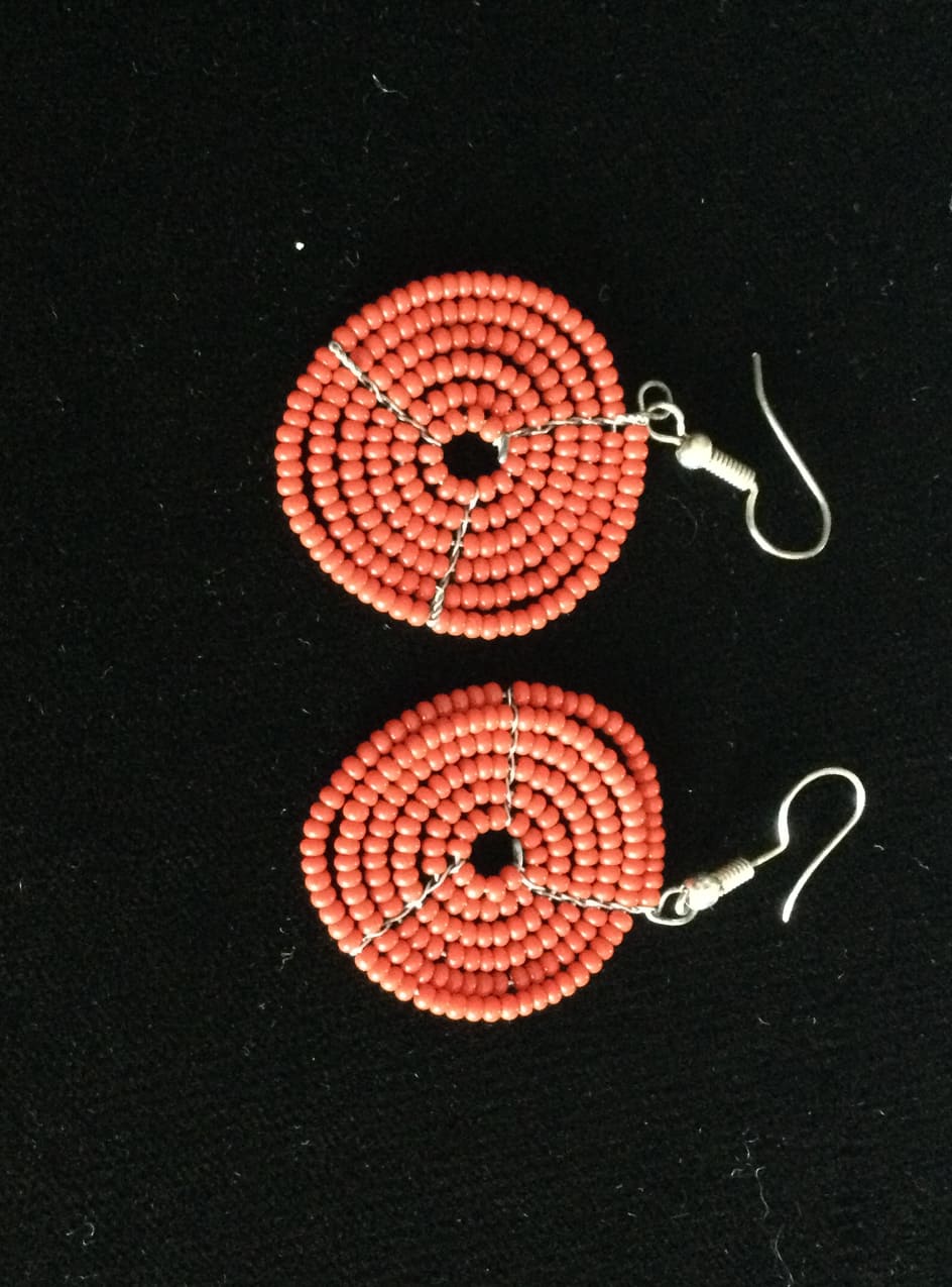Red Beaded Round Zulu Earrings Handmade  Small read beads