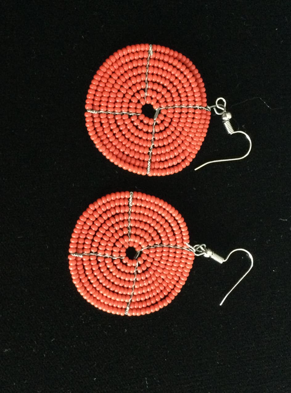 Red Beaded Round Zulu Earrings Handmade  Small read beads