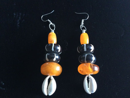 Orange multi and cowrie Earrings  Handmade Resin Cowrie