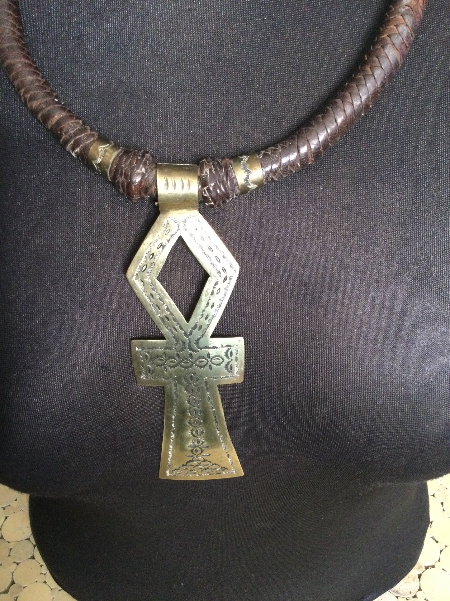 Braided leather Ankh necklace Handmade