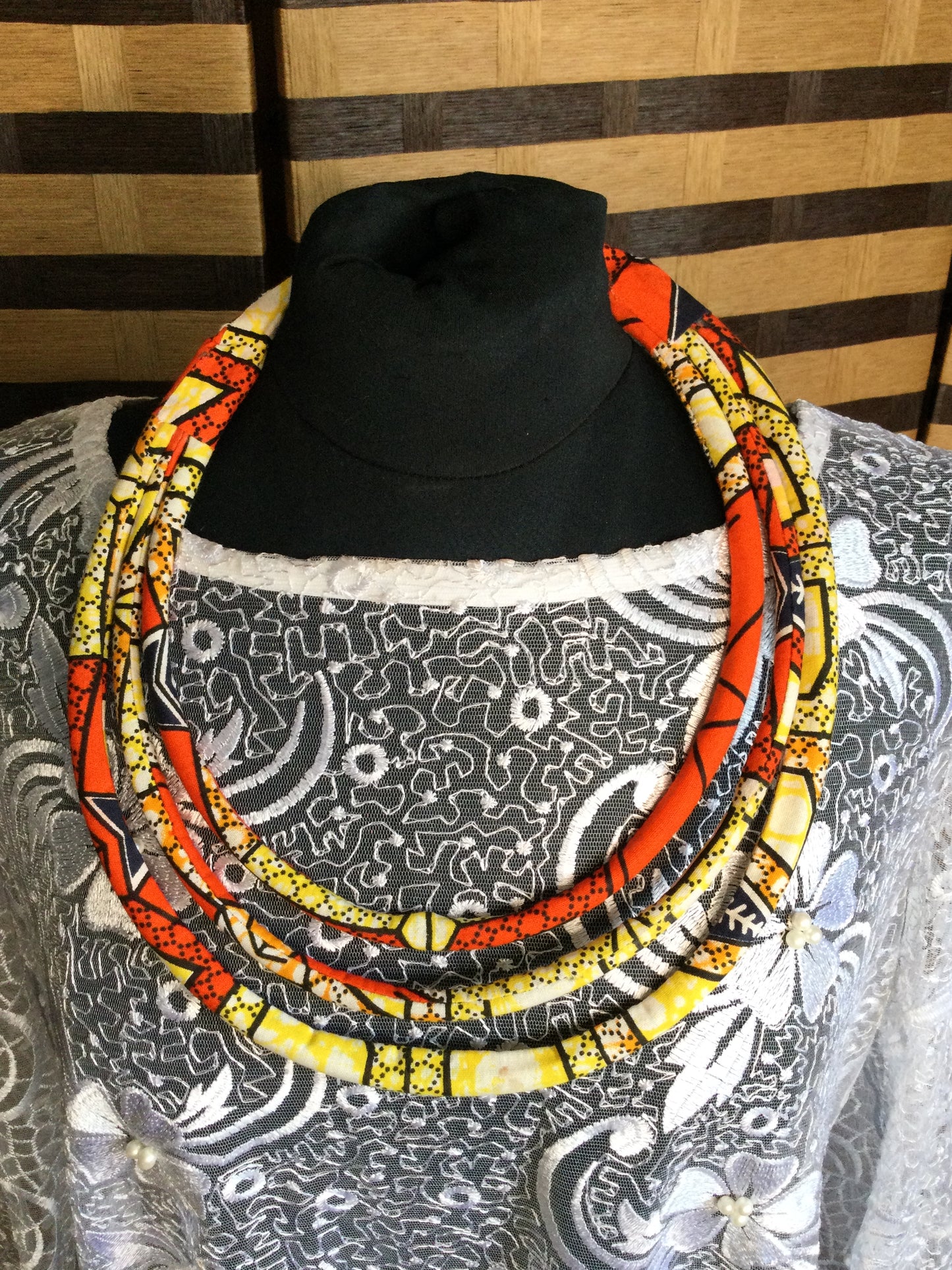 Kitenge 3 strand fabric rope necklace.