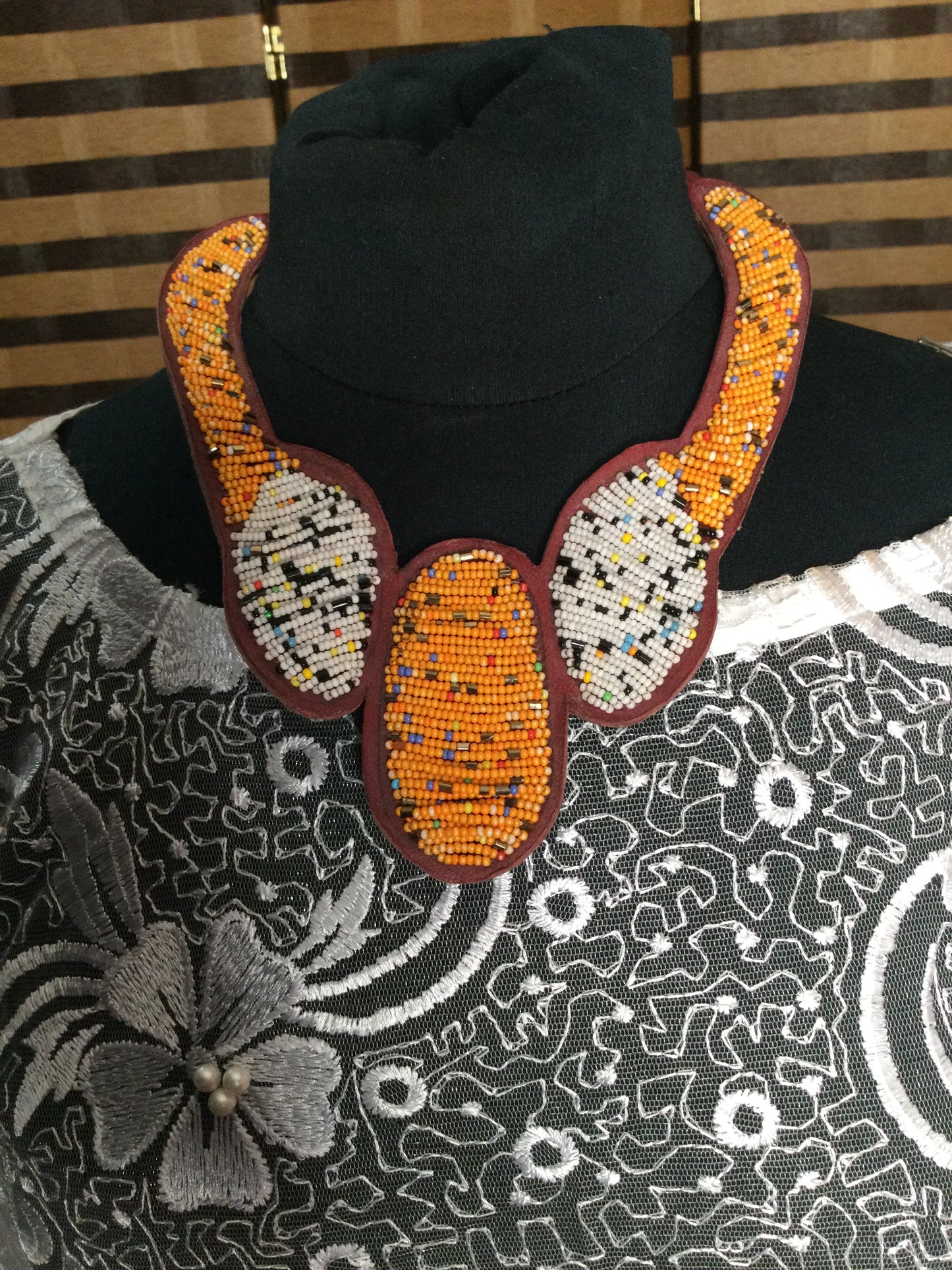 Beautiful bead and leather choker necklace