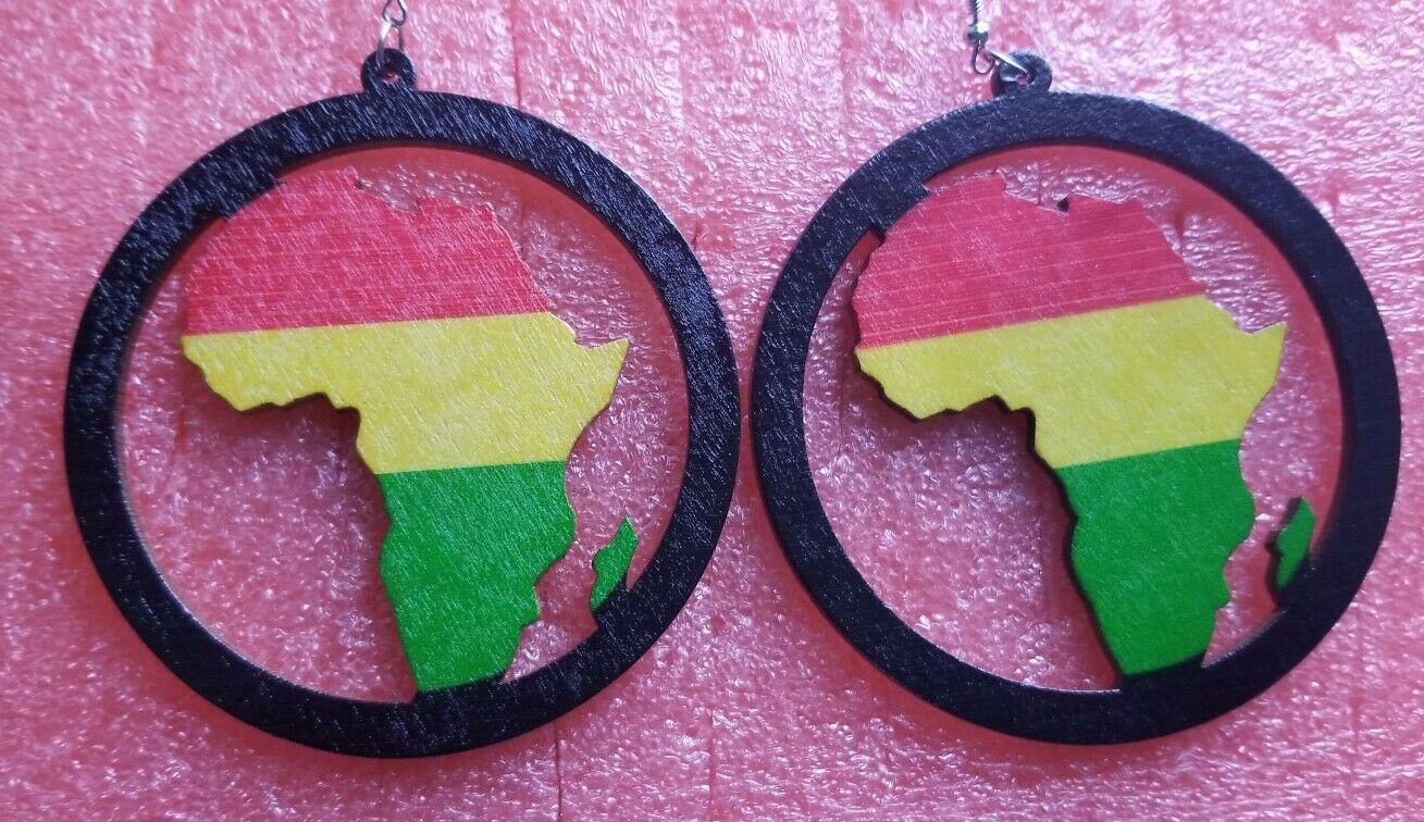 African Map Rasta Red Yellow Green Wood Fashion Drop Round Dangle Earrings#1 ~$5
