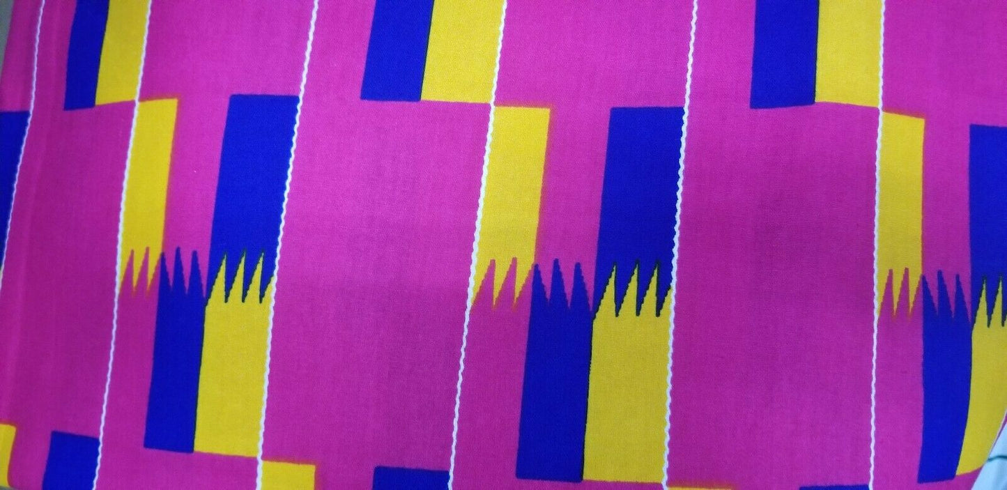 Kente Print African Wax Print 100% Cotton Fabric ~2 YARDS × 45"