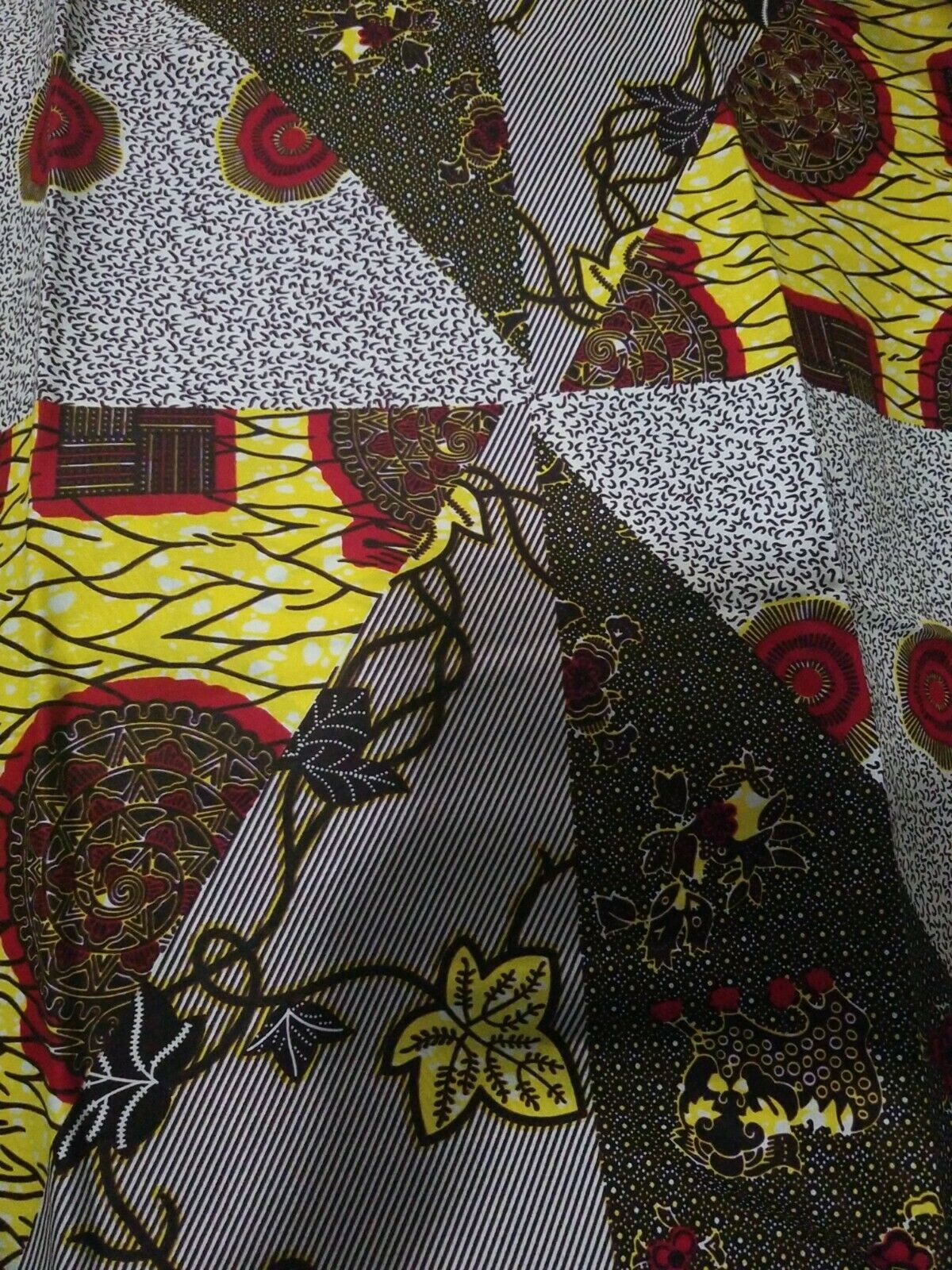 Assorted motif vibrant Yellow African Print fabric ~2 yds $12