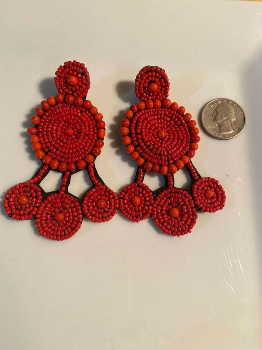 Ruby Red Beaded Earrings ~ $12 Ships Free