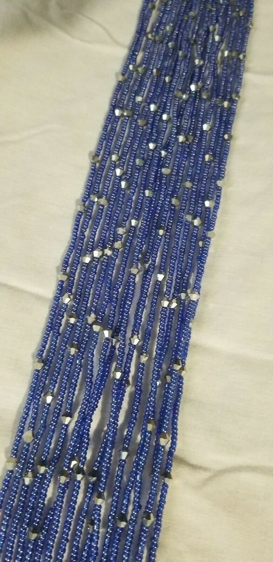 Tiny Navy Blue Multi African waist Beads Long With Decorative Accents..46"-53"