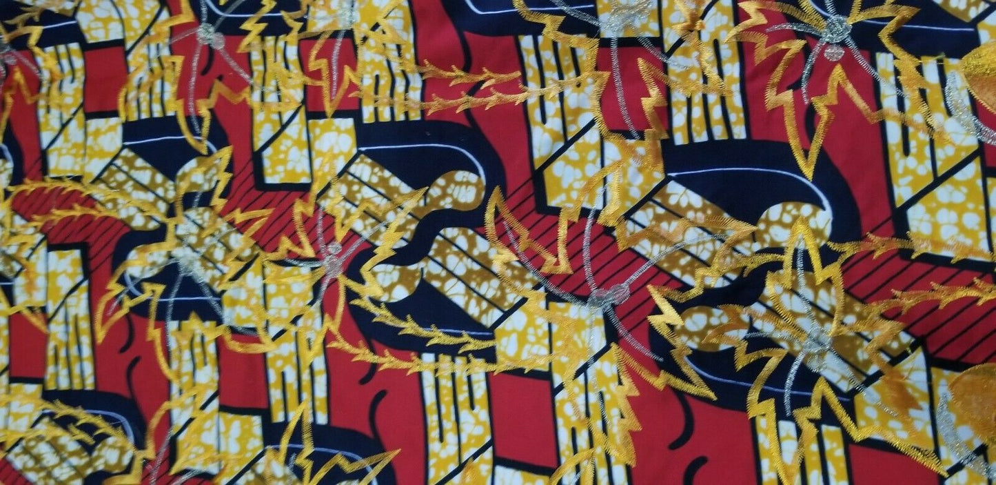 Red Multi Color African Print. Lace over Print Design ..$12.50 per yard