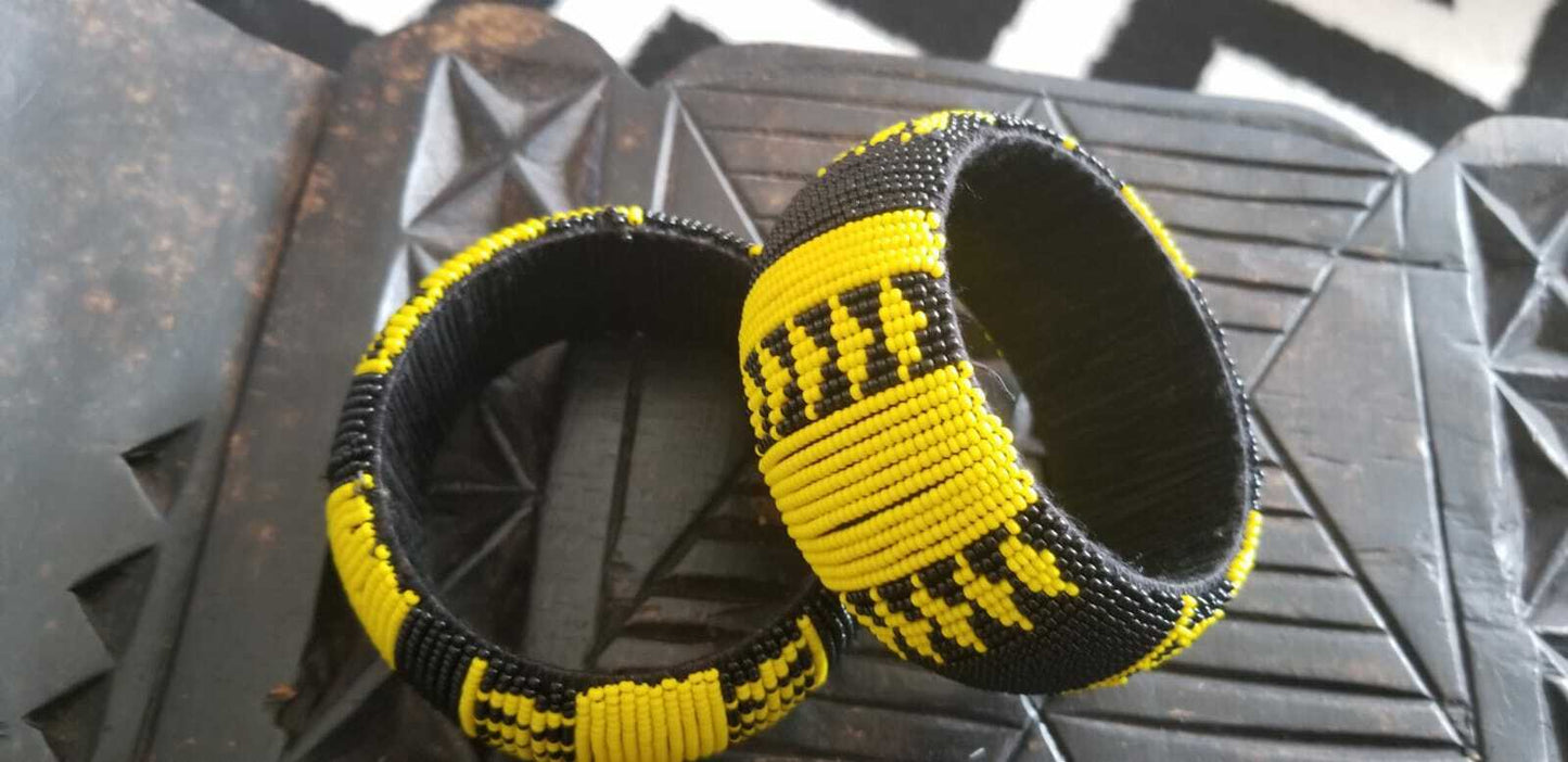 Yellow and Black beaded bangle style #3