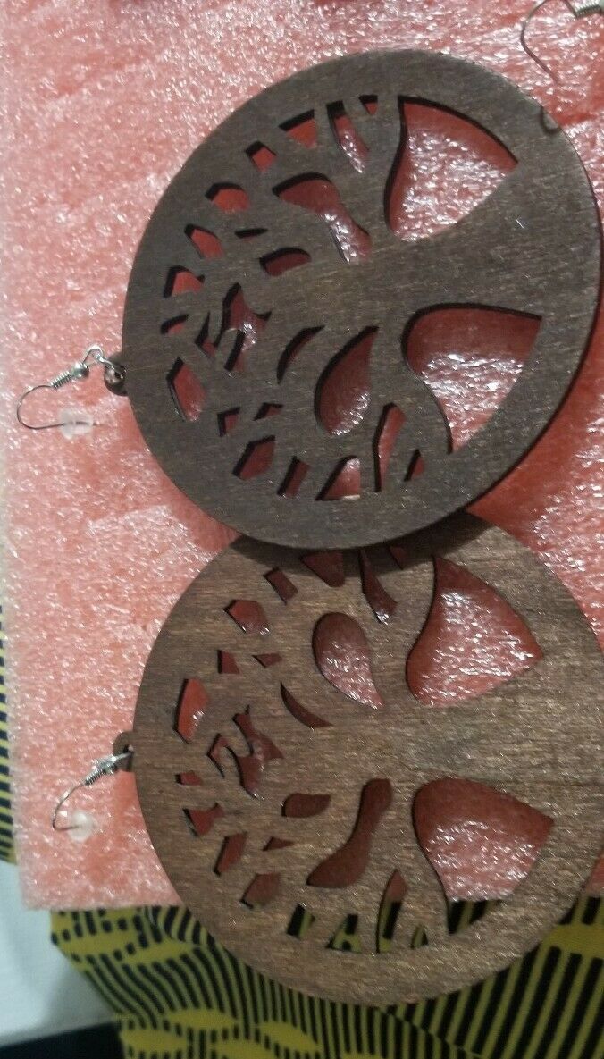 Wooden African Earrings(Tree of Life Design)print Earrings &Bracelet Lot