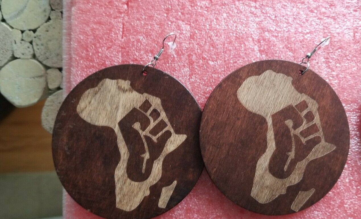 Black Power Fist Wood Women Fashion Dangle Earrings(BRN) ~$8