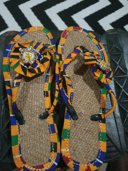 Handmade Kente Slippers with Denim Accents~Size 10.5M(Fits US9-9.5)~$25ea