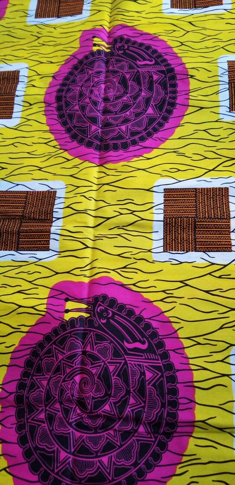 African Print Yelow multi(snails~fruitful)% Cotton Fabric 3 yds×(44 in.) ~$15.50