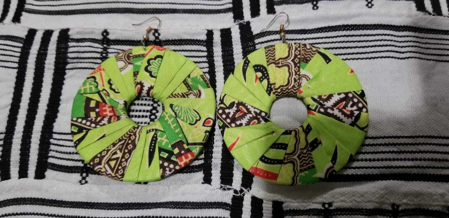 Green Circles African Print Ankara Earrings