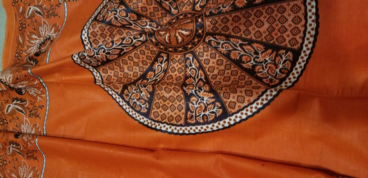 African Print With OrangeBackground And Bold Circular Motif Details 4yards