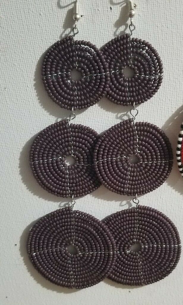 Dangling Purple Beaded  African Earrings$12.50