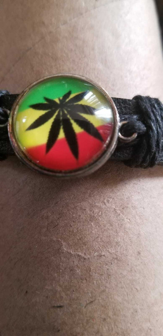 Hemp Leaf Leather Bracelet $8