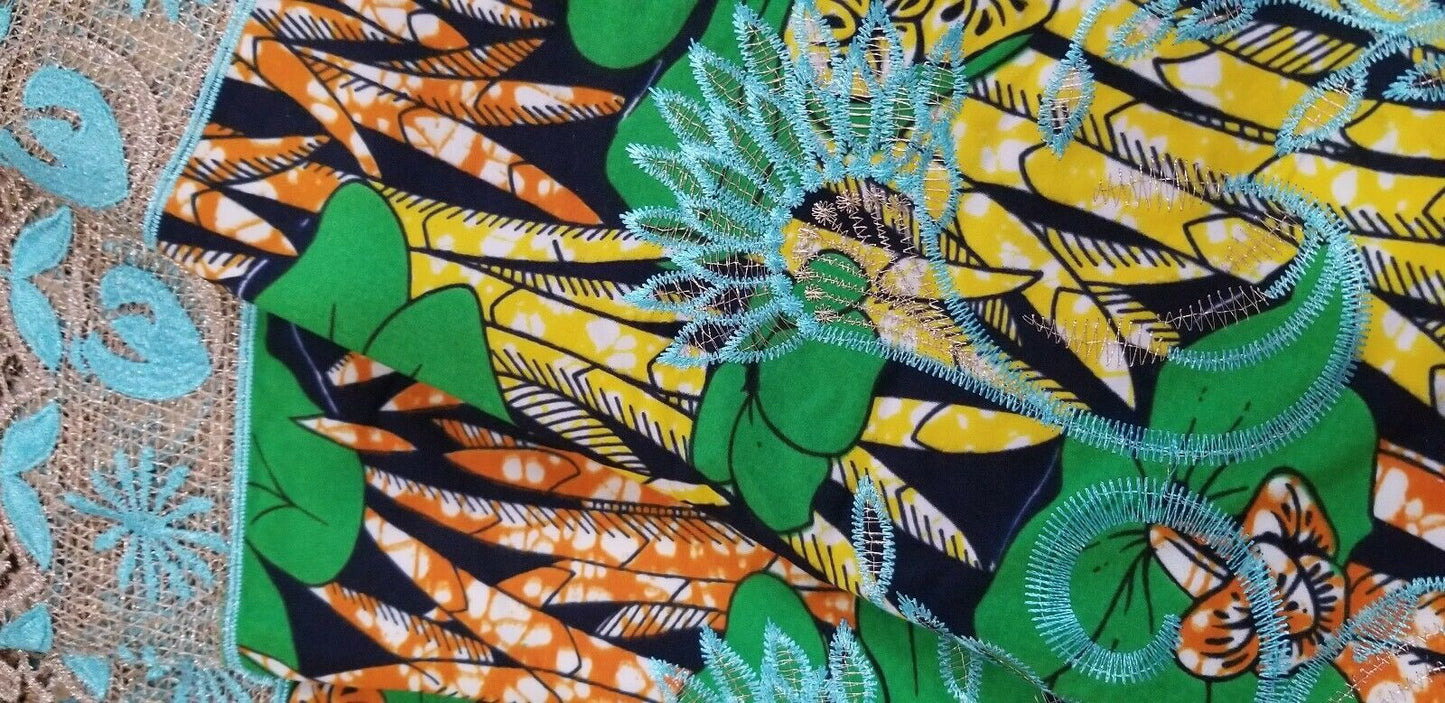 Green Multi Color African Print. Lace over Print Design ..$12.50 per yard
