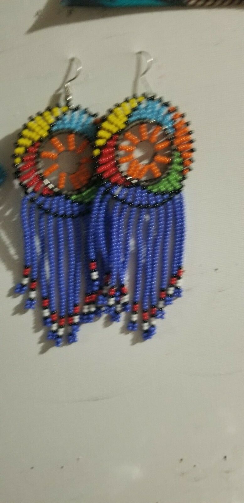 African Zulu chandelier style EarringsBlue multi color $11