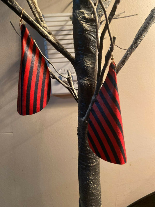 African Print Butterfly Earrings Red stripes~ $12 Ships Free