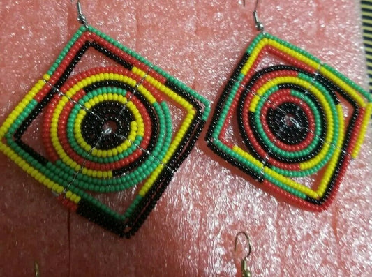 Maasai earrings, masai jewelry  all hand made   Yellow,Red,Green Rasta ~4pairs