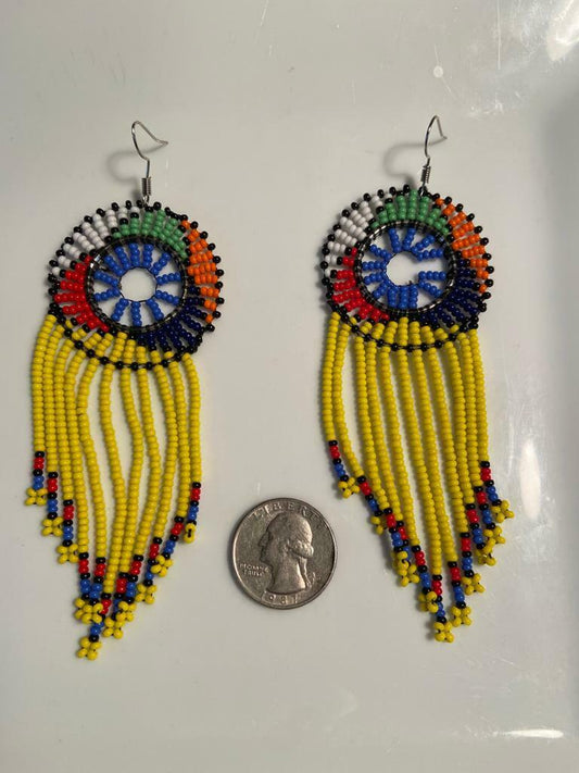 Handmade Multi-Color Zulu Beaded Earrings With Tassels