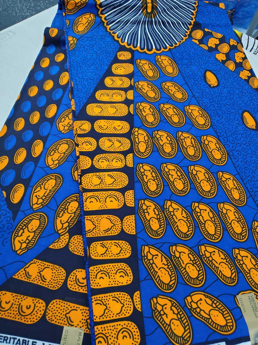 Blue and Orange African Print...babies and motherhood..100% Cotton $7 per yard