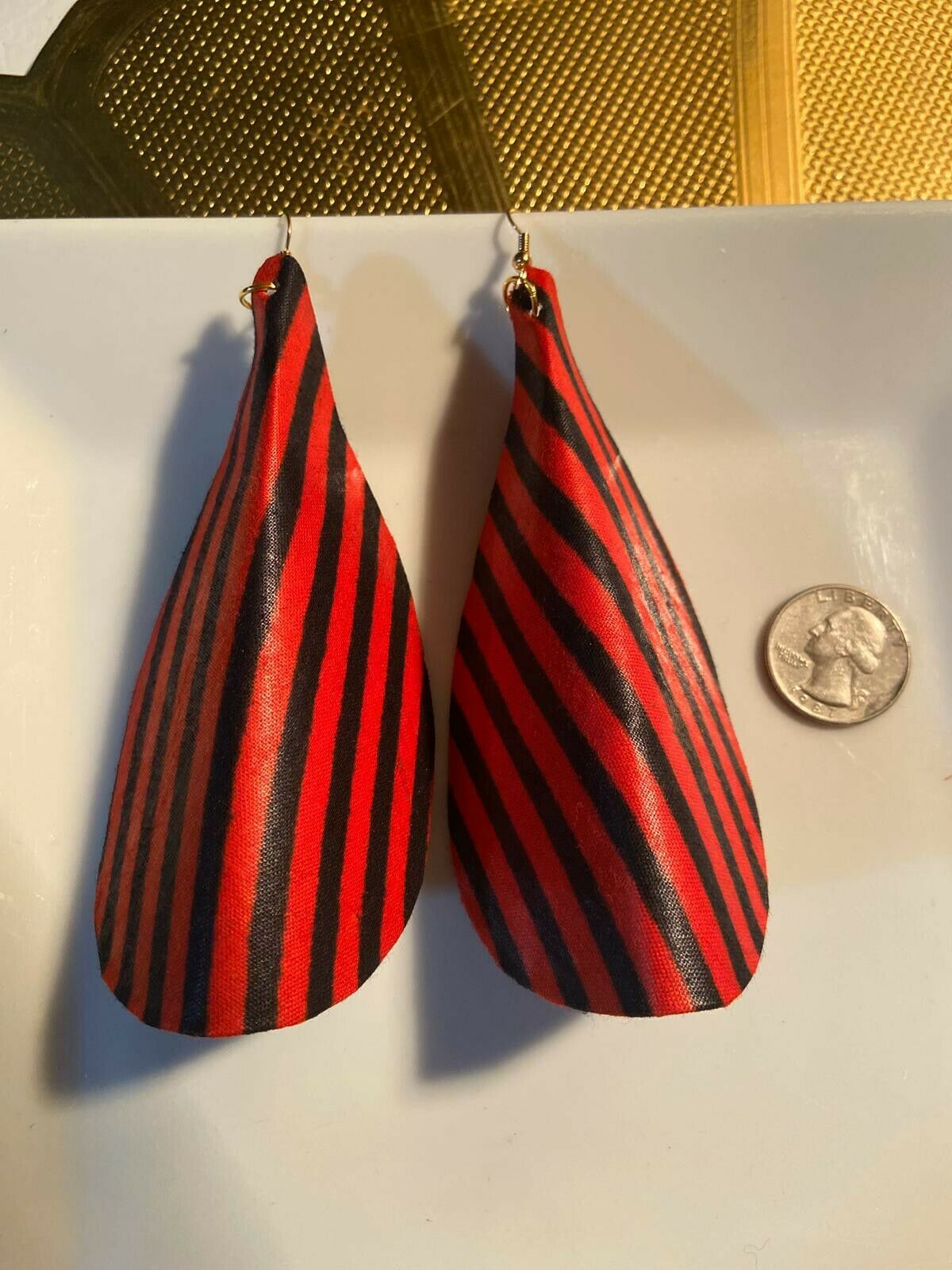 African Print Butterfly Earrings Red stripes~ $12 Ships Free