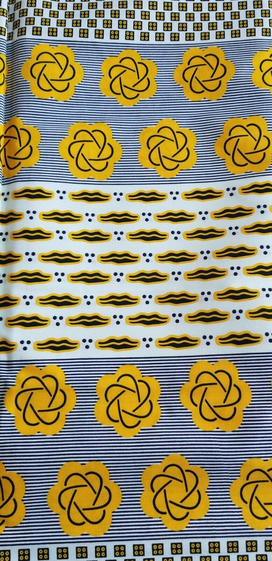 Assorted motif vibrant Yellow African Print fabric#1 ~2 yds $12