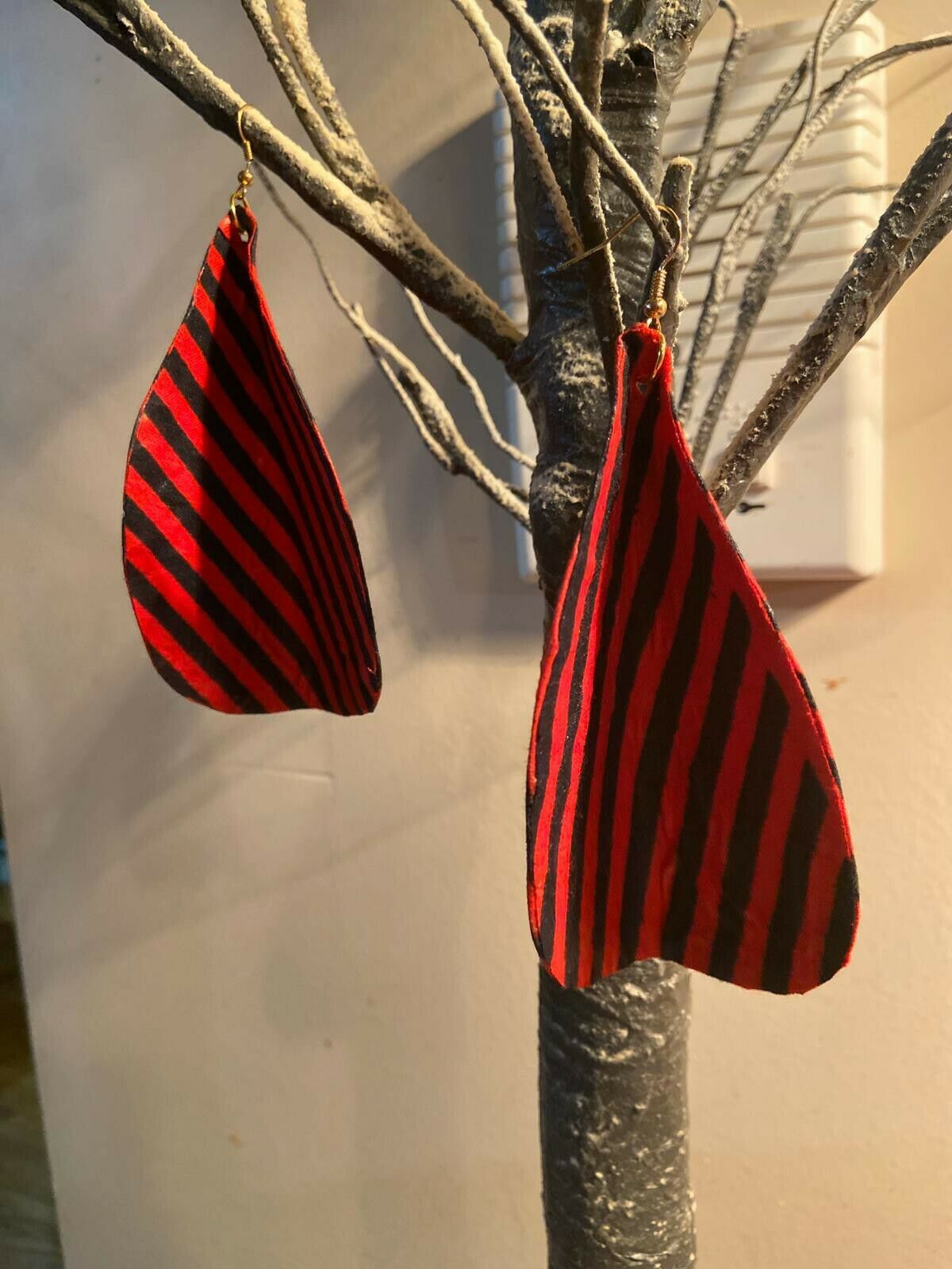 African Print Butterfly Earrings Red stripes~ $12 Ships Free