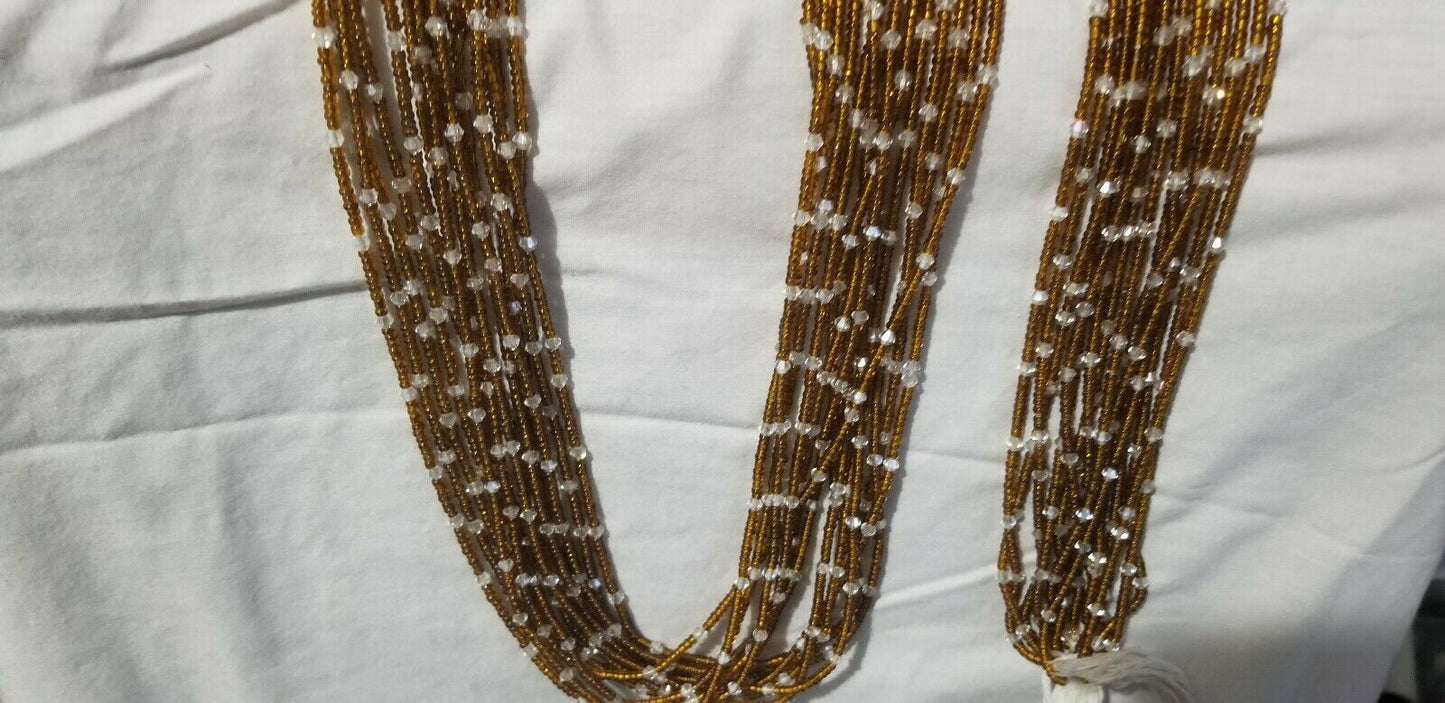 African waist beads Brown& white  Dazzling ~ very Long ..45-53inches long~2pc