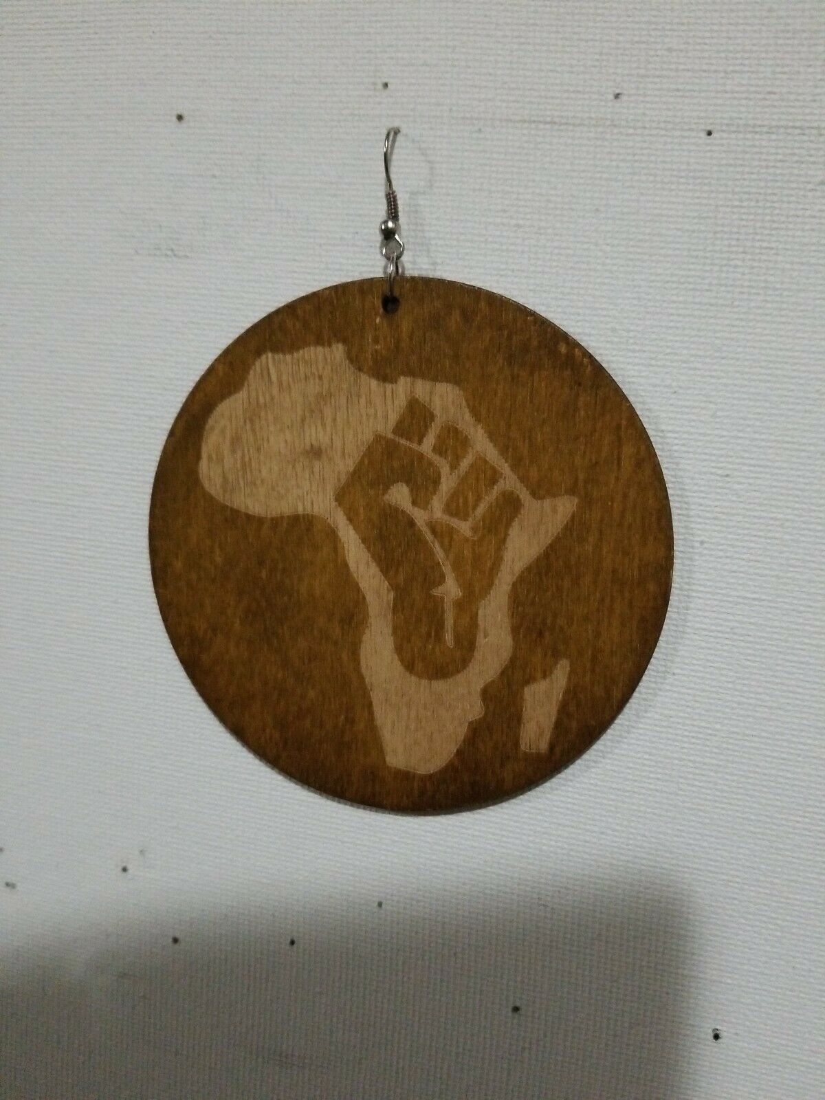 Wooden Large Africa Map and Clinched fist.Light weight errings