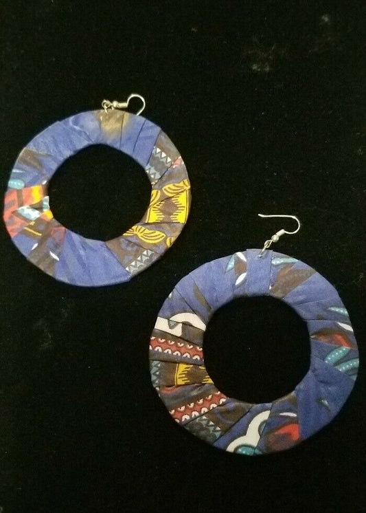 Blue Multi African Print Round Earrings $5