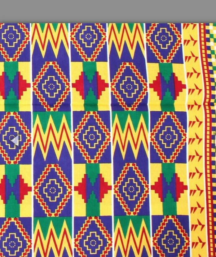 Blue Multi Authentic Kente design in Print Fabric by the yard $8