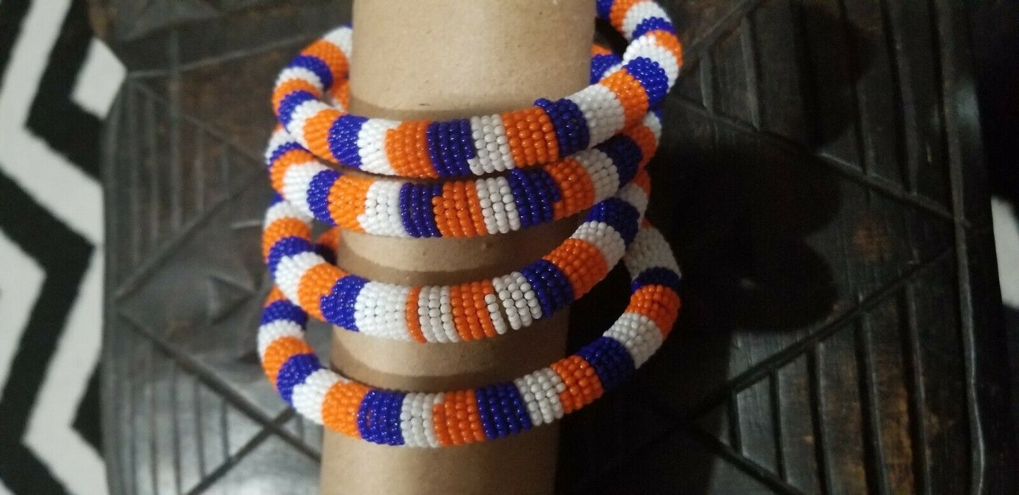 Zulu Beaded Bracelet orange white&blue beads~ $5 each