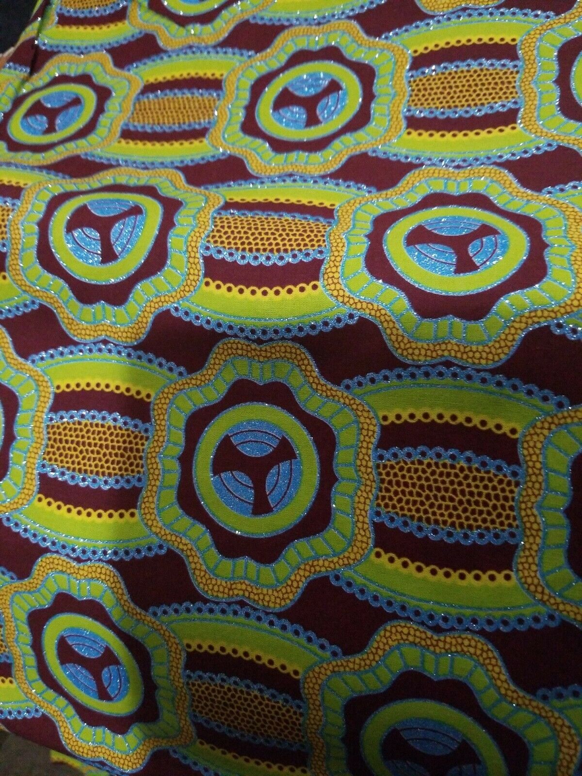 High fashion green MULTICOLOR African Wax Print 100% Cotton Fabric ~70 "×21"~$10