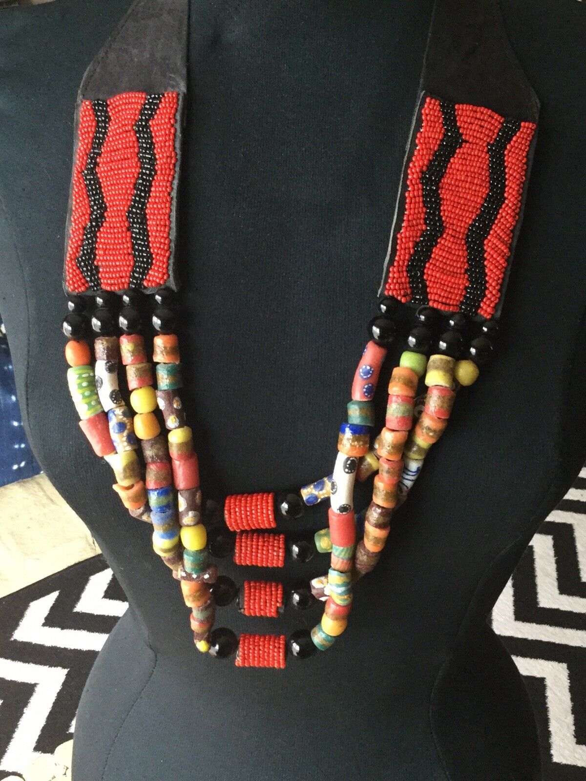 Ghana Trade Beads Multi Strand Necklace